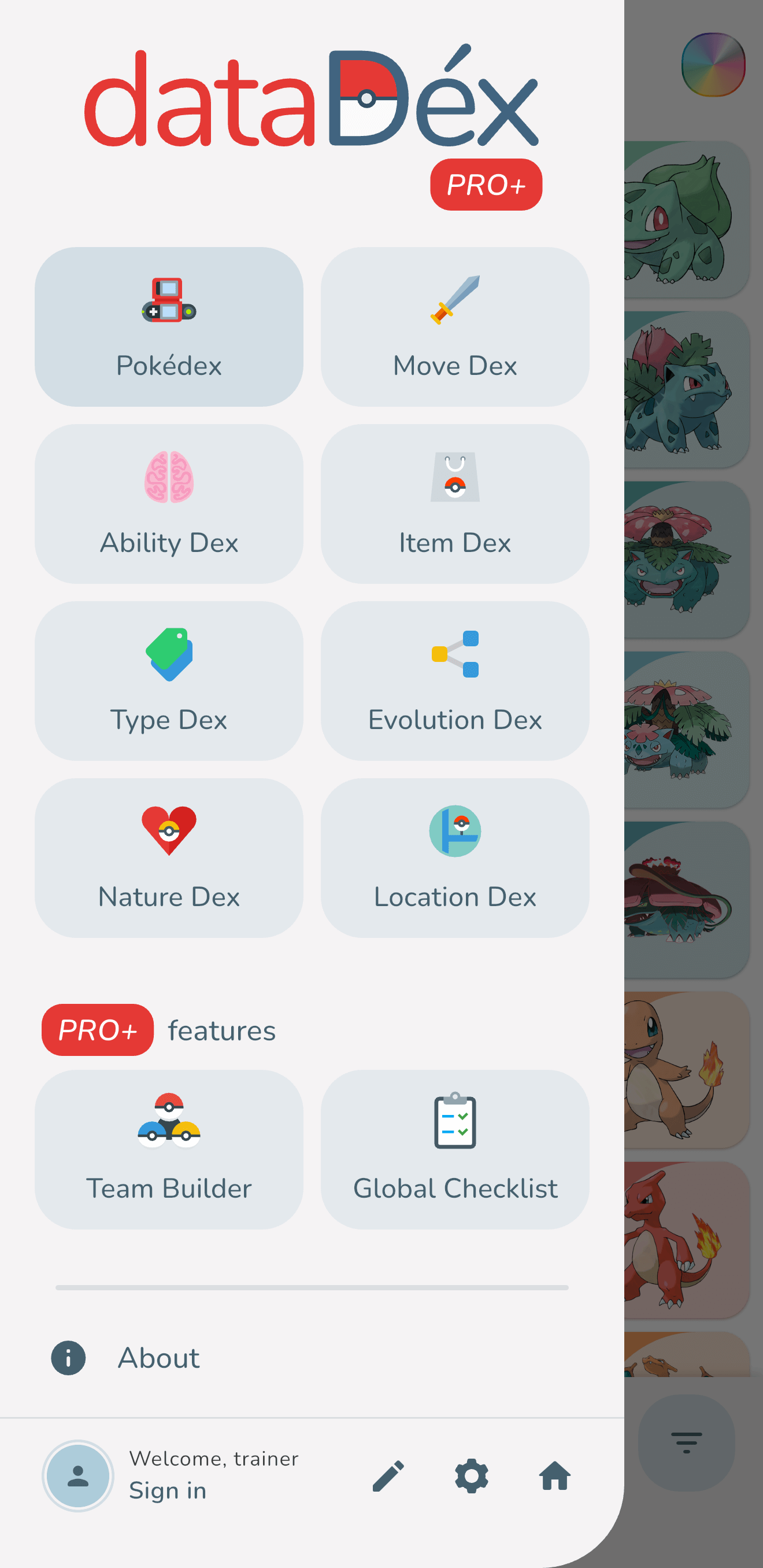 The new dataDex menu
