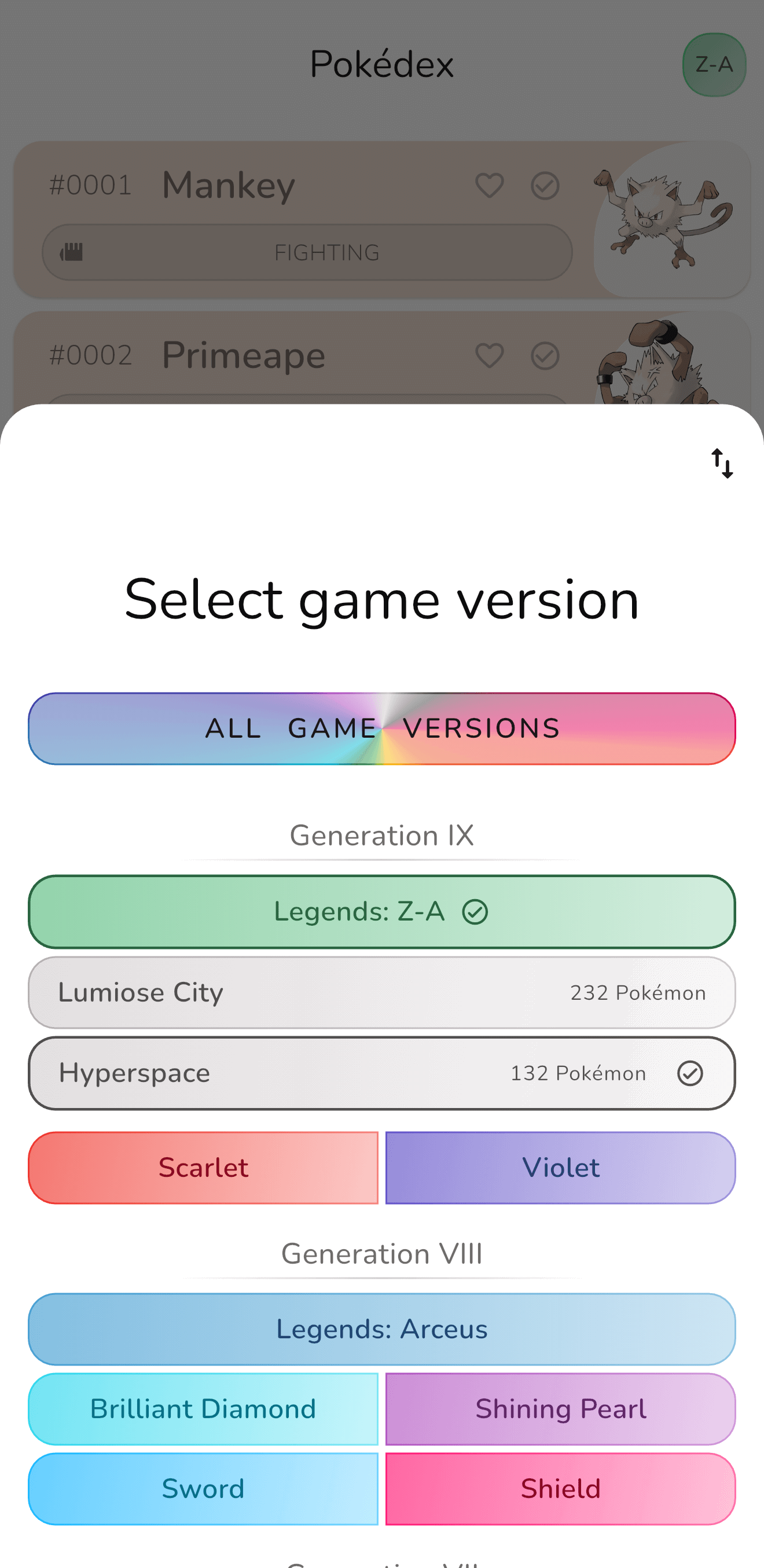 The new game version picker