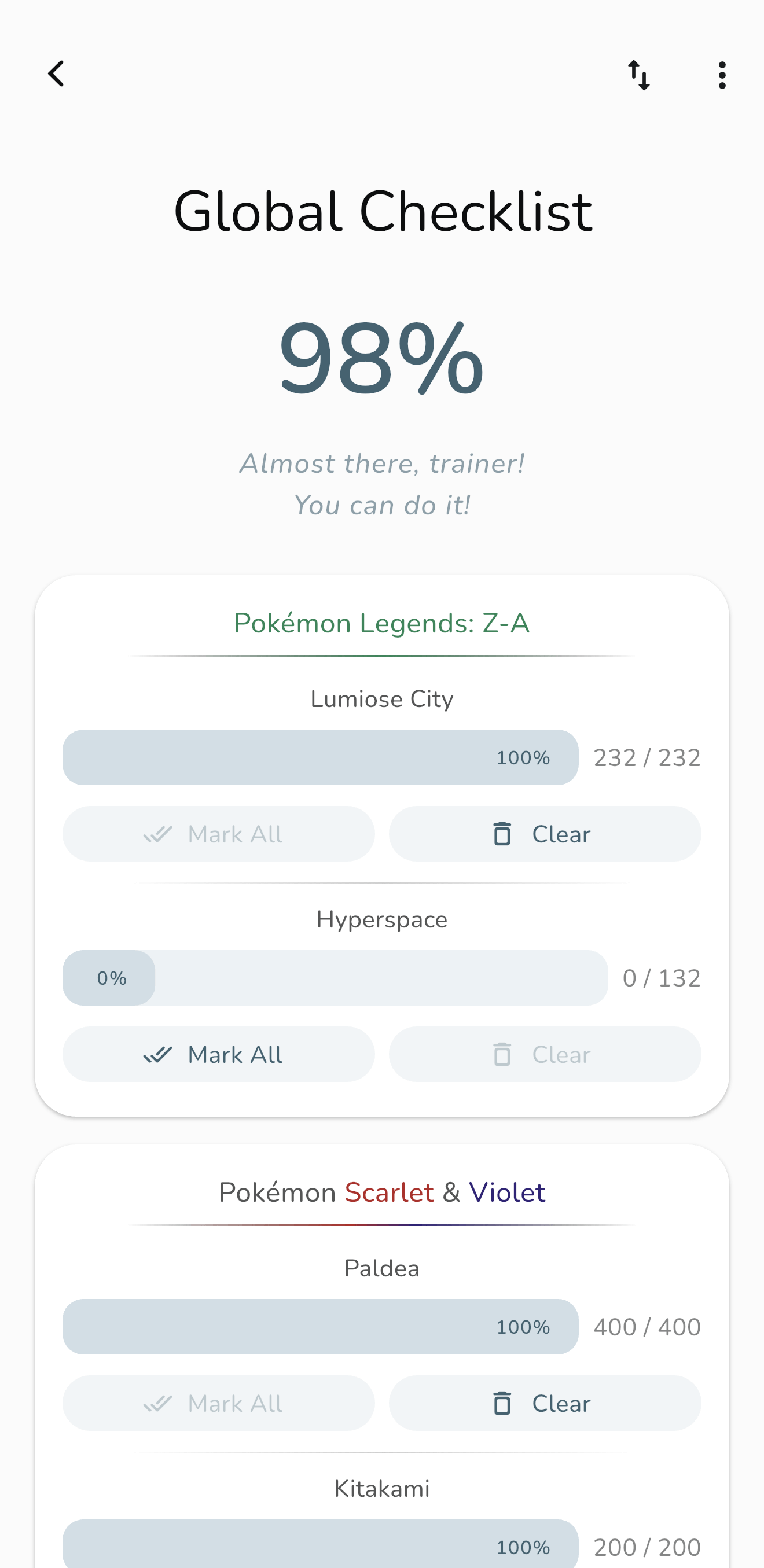 Track your collection across each and every game version